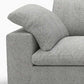 160" White Linen Blend Modular Sofa With Toss Pillows detail featuring gray fabric and plush cushions.