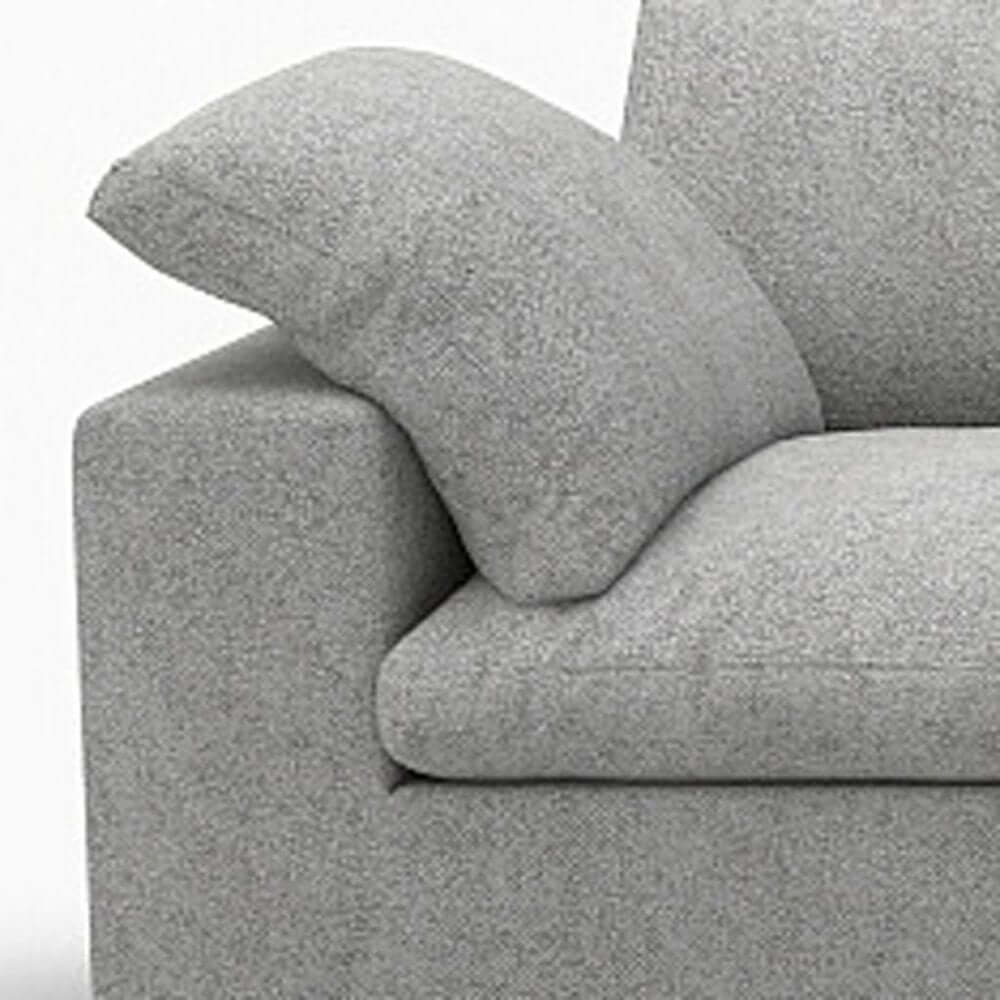 160" White Linen Blend Modular Sofa With Toss Pillows detail featuring gray fabric and plush cushions.