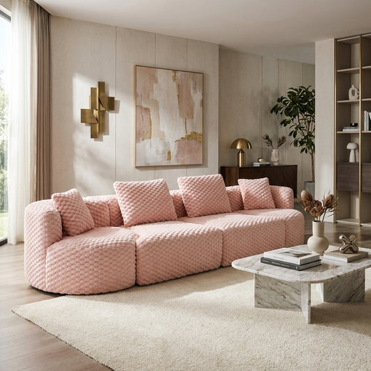 Montague Bubble Velvet Modular Sofa – 137" Pink Sectional Sofa – view 2