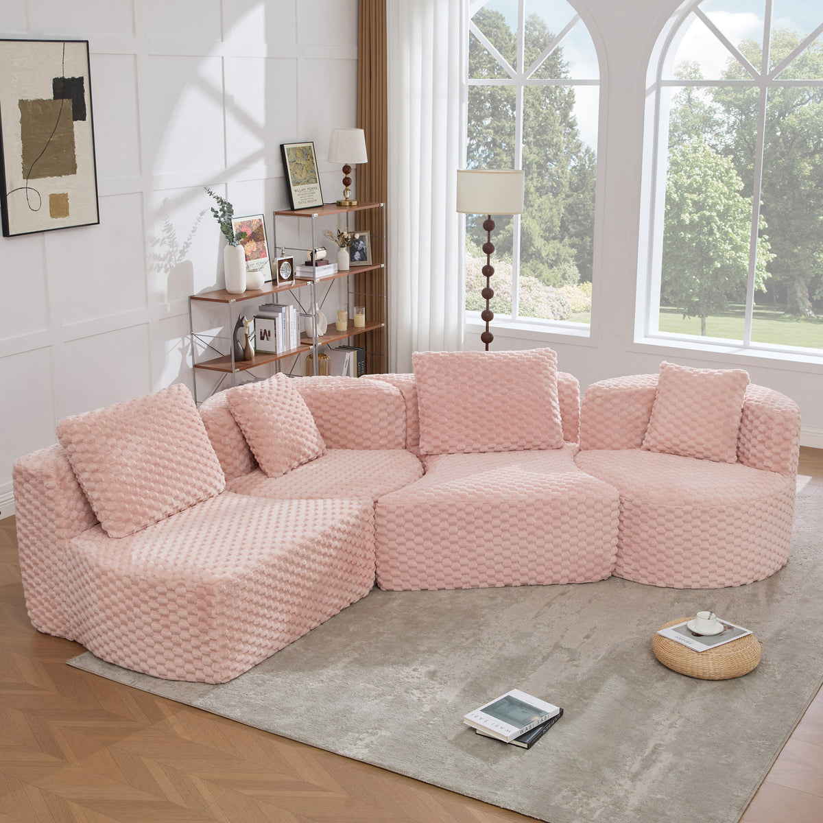 Montague Bubble Velvet Modular Sofa – 137" Pink Sectional Sofa – view 3