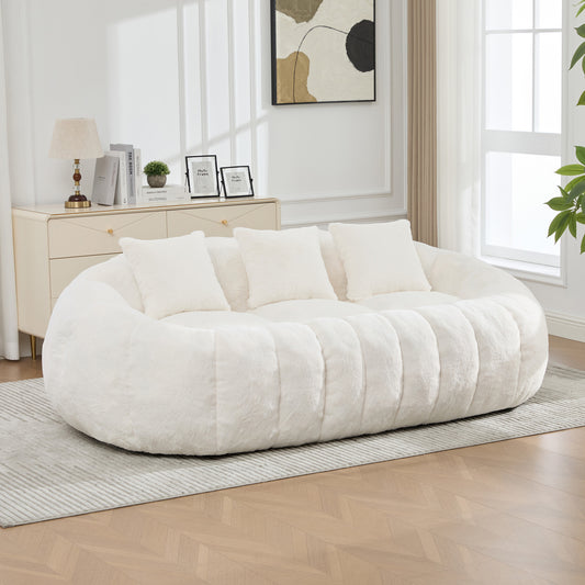 Montague Faux Fur Floral Loveseat – 74.8" Boneless Cloud Sofa in Beige