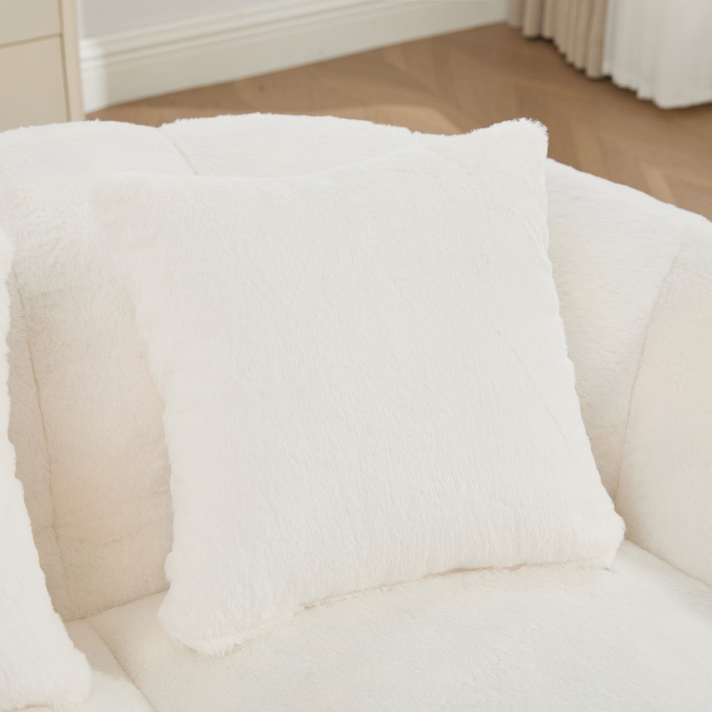 Montague Faux Fur Floral Loveseat – 74.8" Boneless Cloud Sofa in Beige – view 8