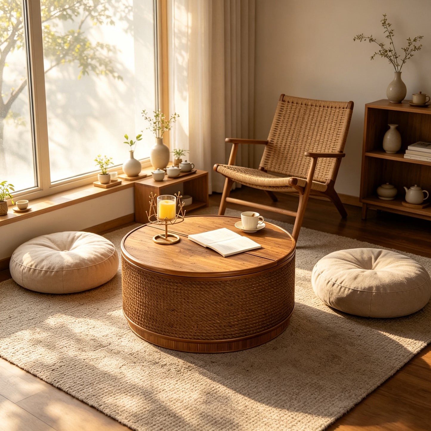 Moray Round Rattan Coffee Table with Lift-Off Storage – Boho-Chic, Small & Large – view 12