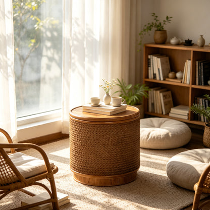 Moray Round Rattan Coffee Table with Lift-Off Storage – Boho-Chic, Small & Large – view 2