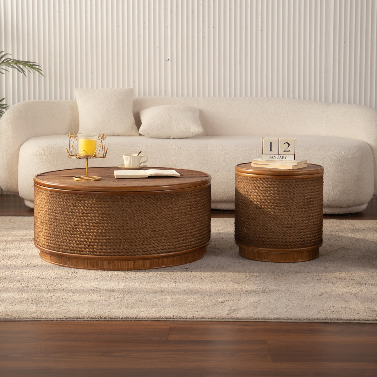 Moray Round Rattan Coffee Table with Lift-Off Storage – Boho-Chic, Small & Large – view 20