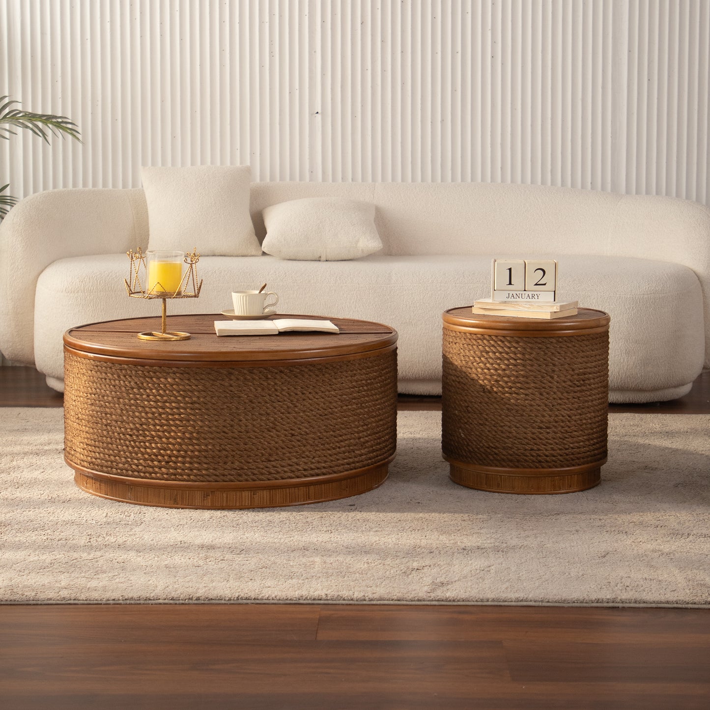 Moray Round Rattan Coffee Table with Lift-Off Storage – Boho-Chic, Small & Large – view 20