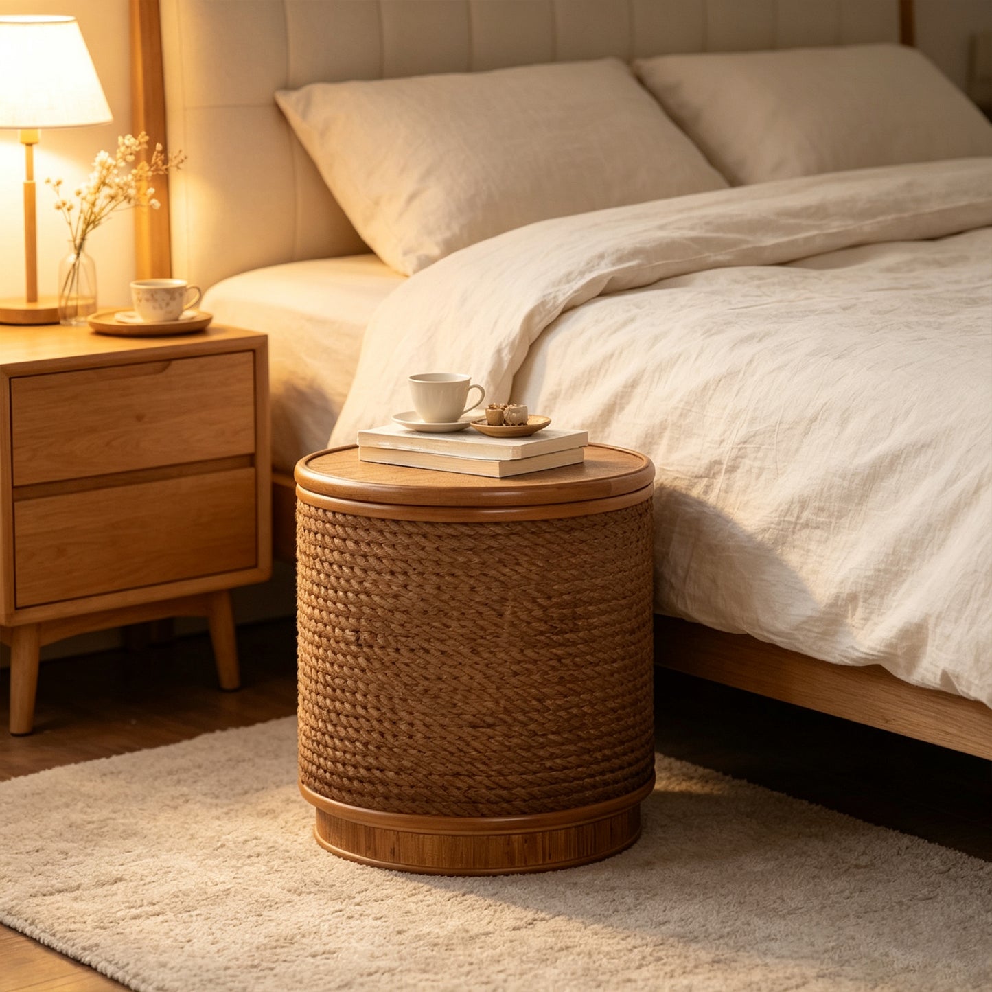 Moray Round Rattan Coffee Table with Lift-Off Storage – Boho-Chic, Small & Large – view 3