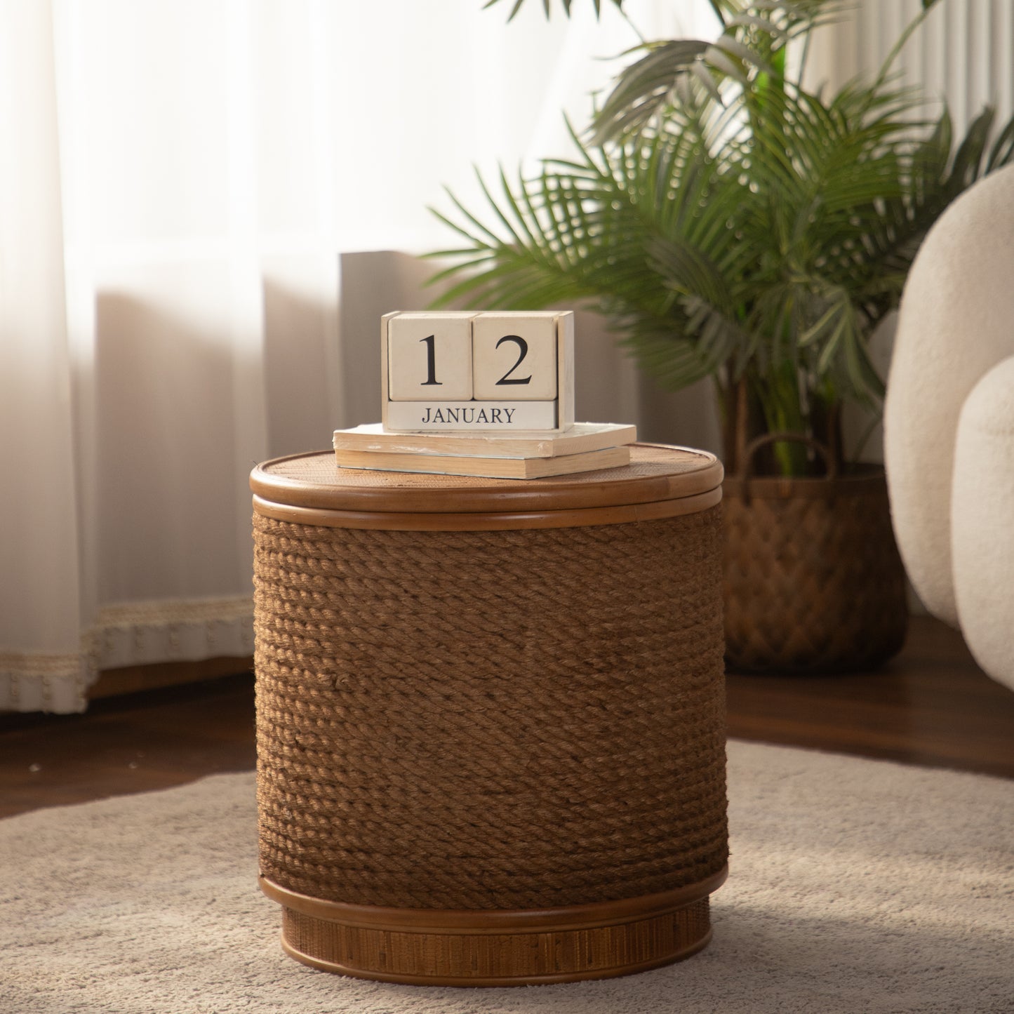 Moray Round Rattan Coffee Table with Lift-Off Storage – Boho-Chic, Small & Large – view 4