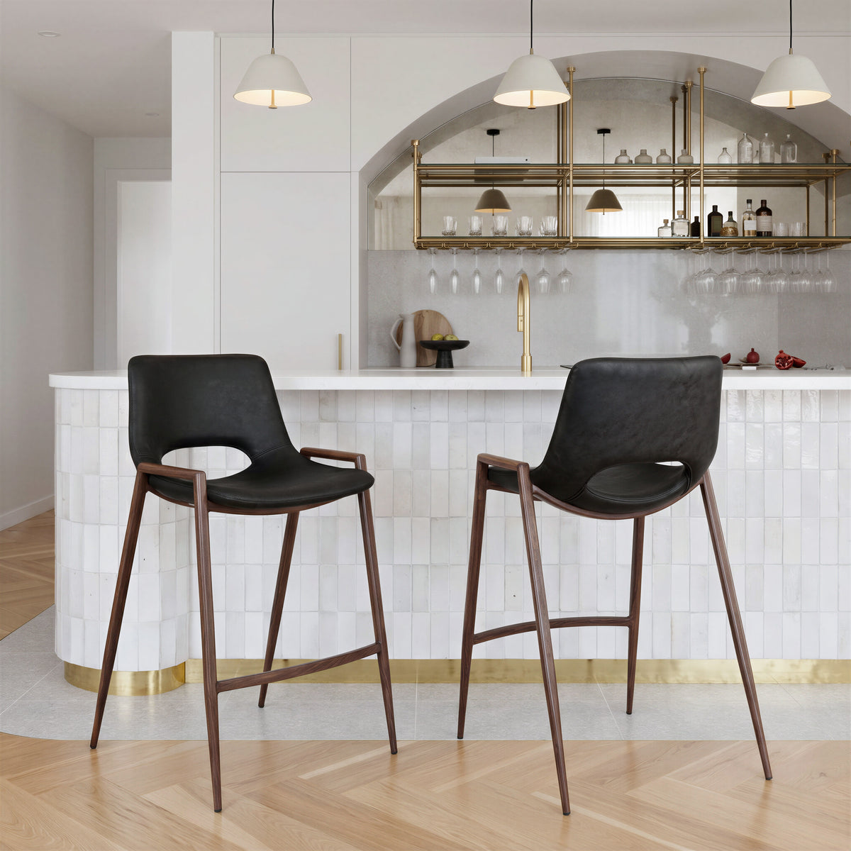 Desi Counter Stool (Set of 2) in Black & Walnut