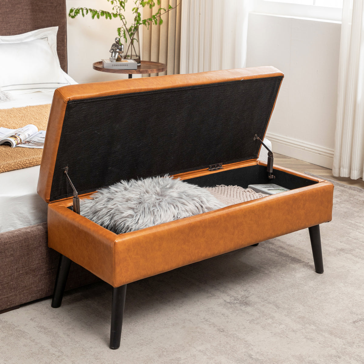 Nadia Brown PU Leather Bench – 43.3" Bench – view 6