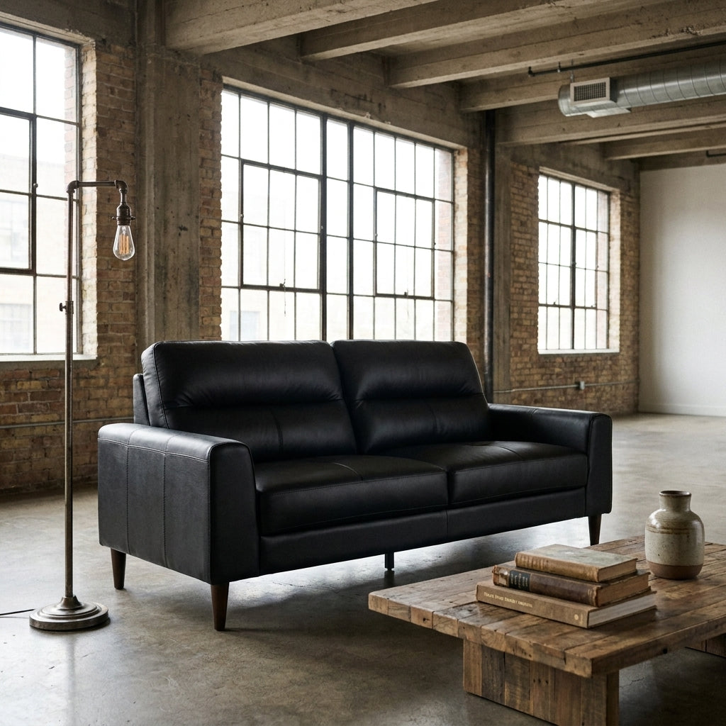 Nash Black Top-Grain Leather Sofa – 76" Cushion-Back Loveseat Sofa – view 2