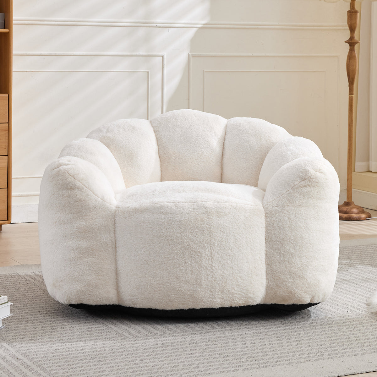 Nash Plush Bean Bag Chair – 44" White Compression Bean Bag with Pull Ring – view 3