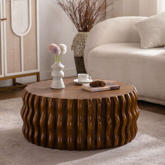 Nash Walnut Brown Solid Wood & MDF Coffee Table – 30.31" Round Coffee Table – view 2