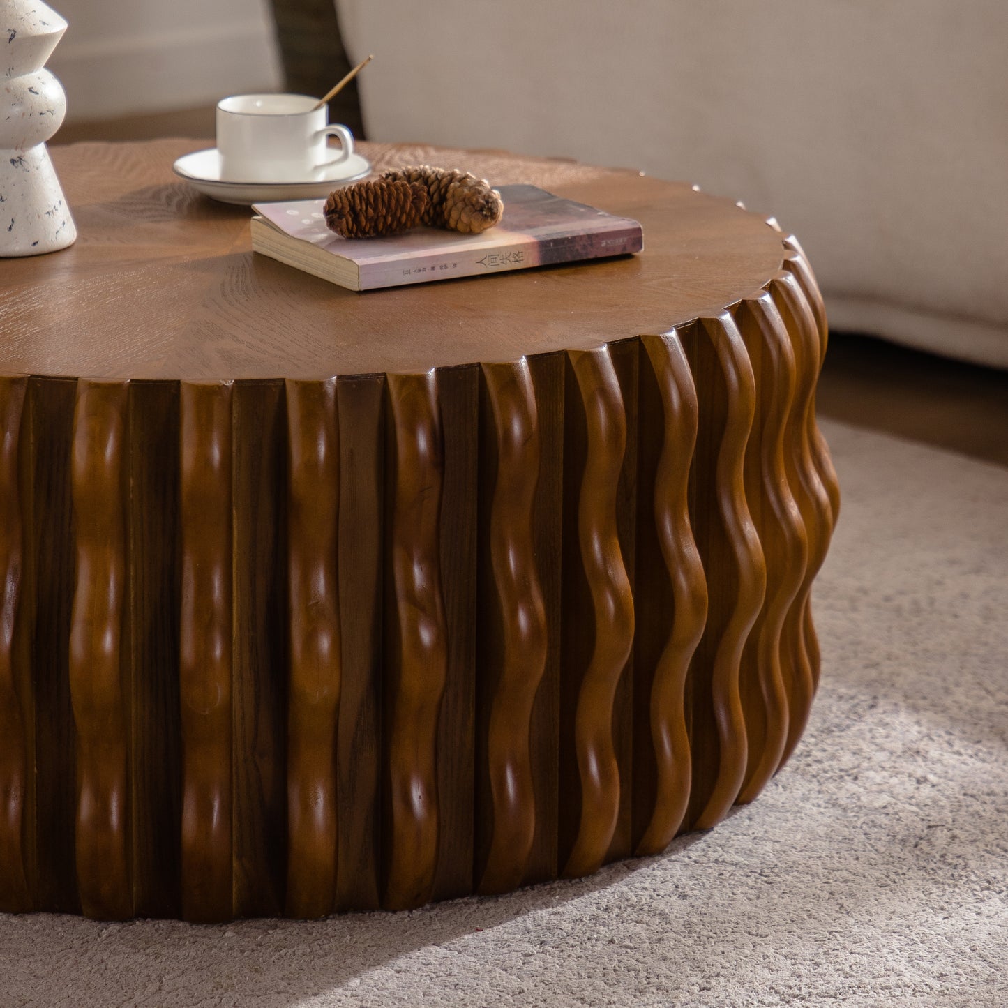 Nash Walnut Brown Solid Wood & MDF Coffee Table – 30.31" Round Coffee Table – view 4