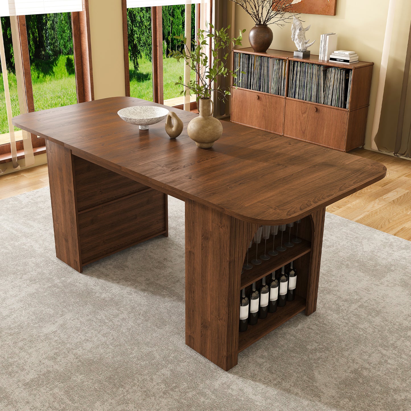 Nash Walnut Mid-Century Dining Table – 70.87" Storage Table – view 6