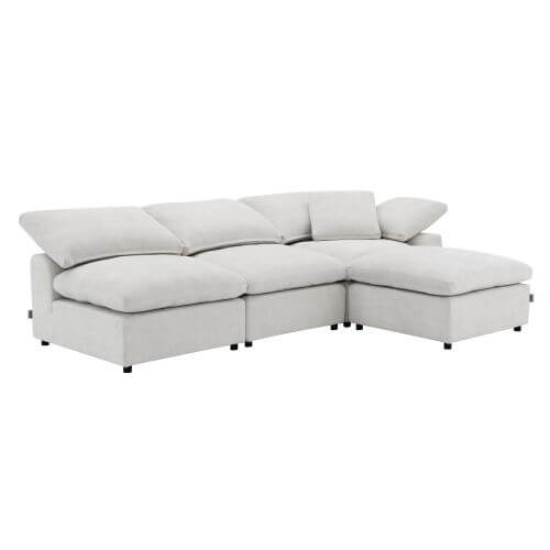 Naveen Ivory Linen Modular Cloud Sectional – Contemporary Deep Seating Sofa (3 Sizes) in light grey fabric.
