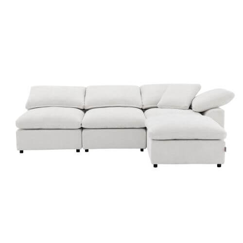 Naveen Ivory Linen Modular Cloud Sectional – Contemporary Deep Seating Sofa (3 Sizes) in soft ivory upholstery.
