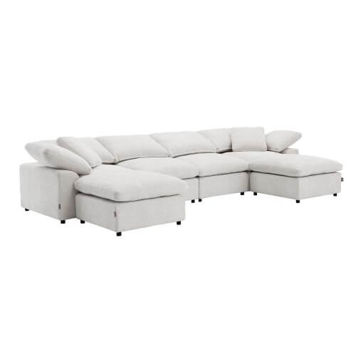 Naveen Ivory Linen Modular Cloud Sectional – Contemporary Deep Seating Sofa (3 Sizes) in stylish light upholstery.