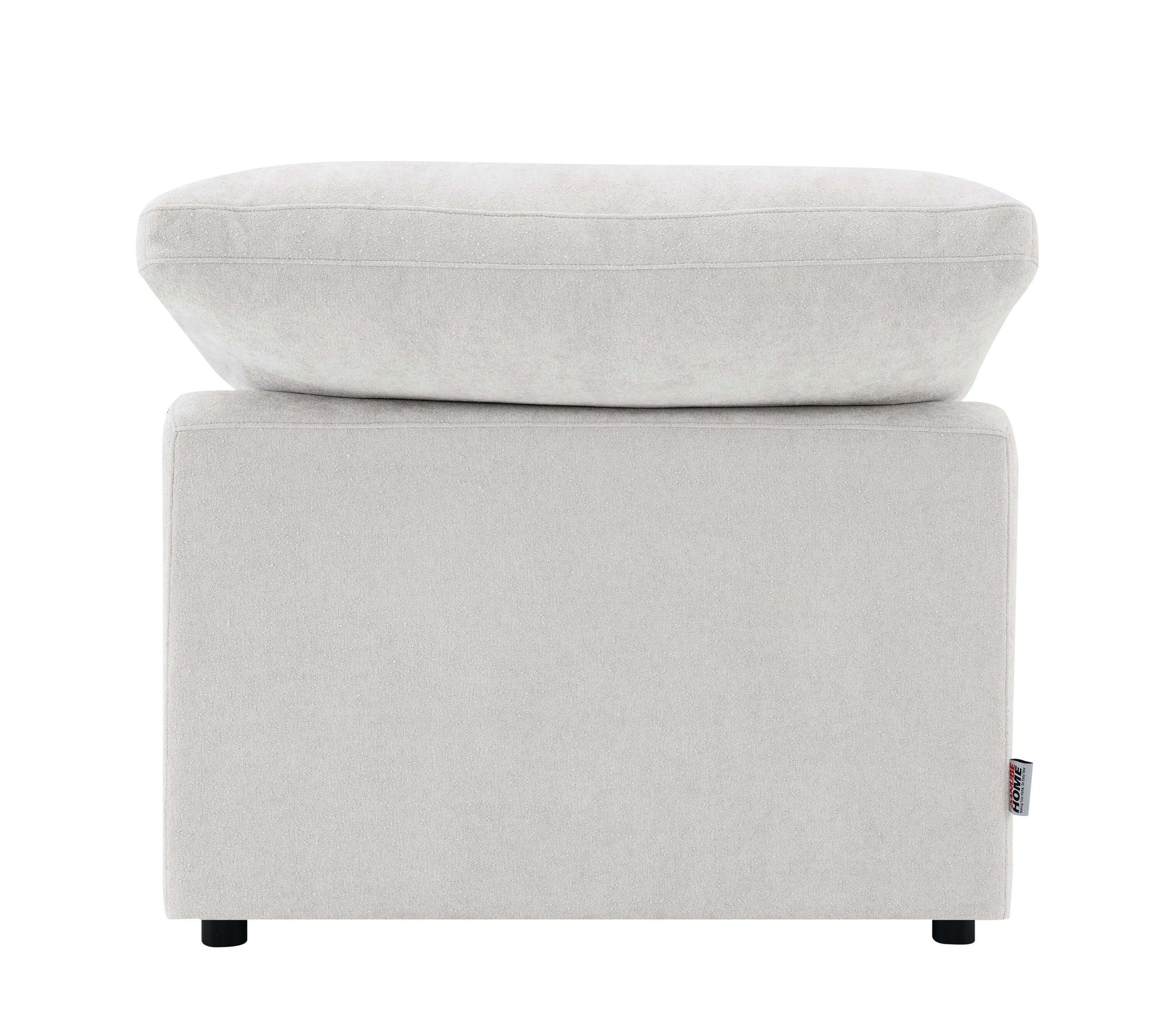 Naveen Ivory Linen Modular Cloud Sectional – Contemporary Deep Seating Sofa (3 Sizes) modular ottoman view.