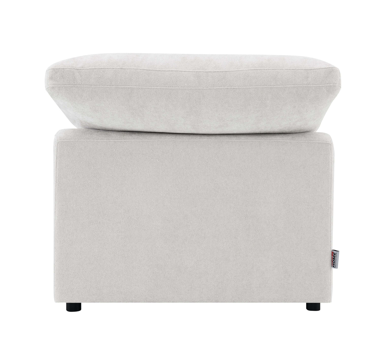 Naveen Ivory Linen Modular Cloud Sectional – Contemporary Deep Seating Sofa (3 Sizes) modular ottoman view.
