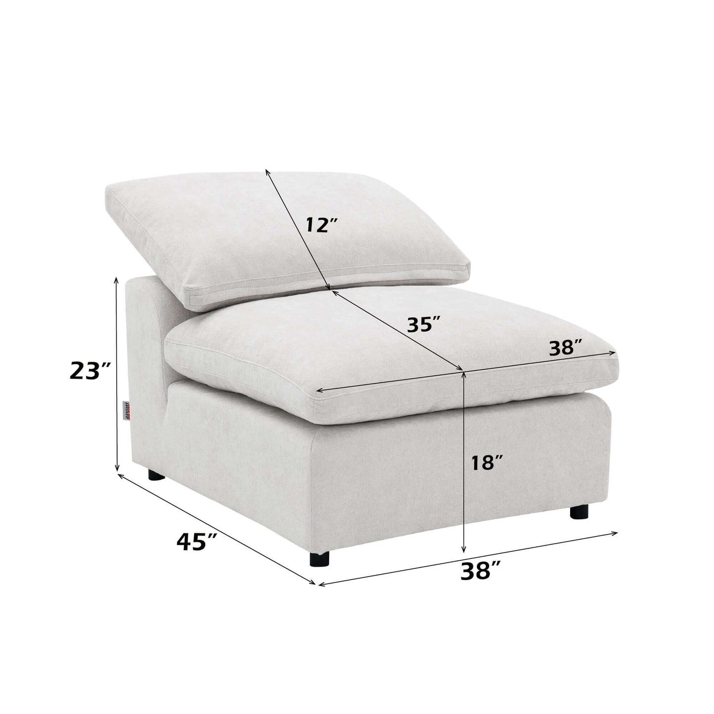 Naveen Ivory Linen Modular Cloud Sectional – Contemporary Deep Seating Sofa (3 Sizes) dimensions and details.