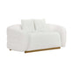 Novella Sherpa Loveseat – 71” white sherpa loveseat with gold base and plush cushions for ultimate comfort.