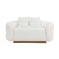 Novella Sherpa Loveseat in white fabric, 71-inch 2-seater sofa with a gold base, ideal for modern decor.
