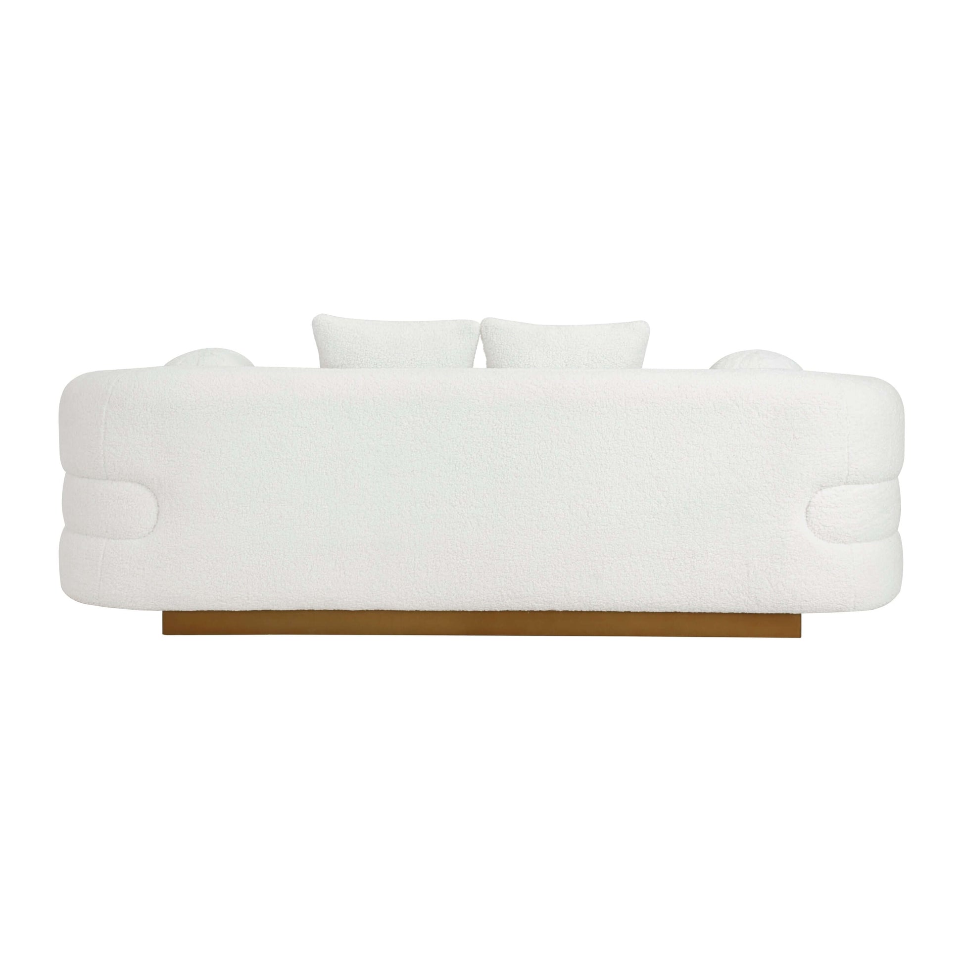 Novella Sherpa Sofa – 92” White Fabric Sofa with Gold Base (Modern Luxury 3-Seater) showcasing soft sherpa upholstery.