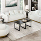 Novella Sherpa Sofa – 92” White Fabric Sofa with Gold Base (Modern Luxury 3-Seater) in a stylish living room setting.