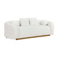 Novella Sherpa Sofa – 92” White Fabric Sofa with Gold Base (Modern Luxury 3-Seater) on display.