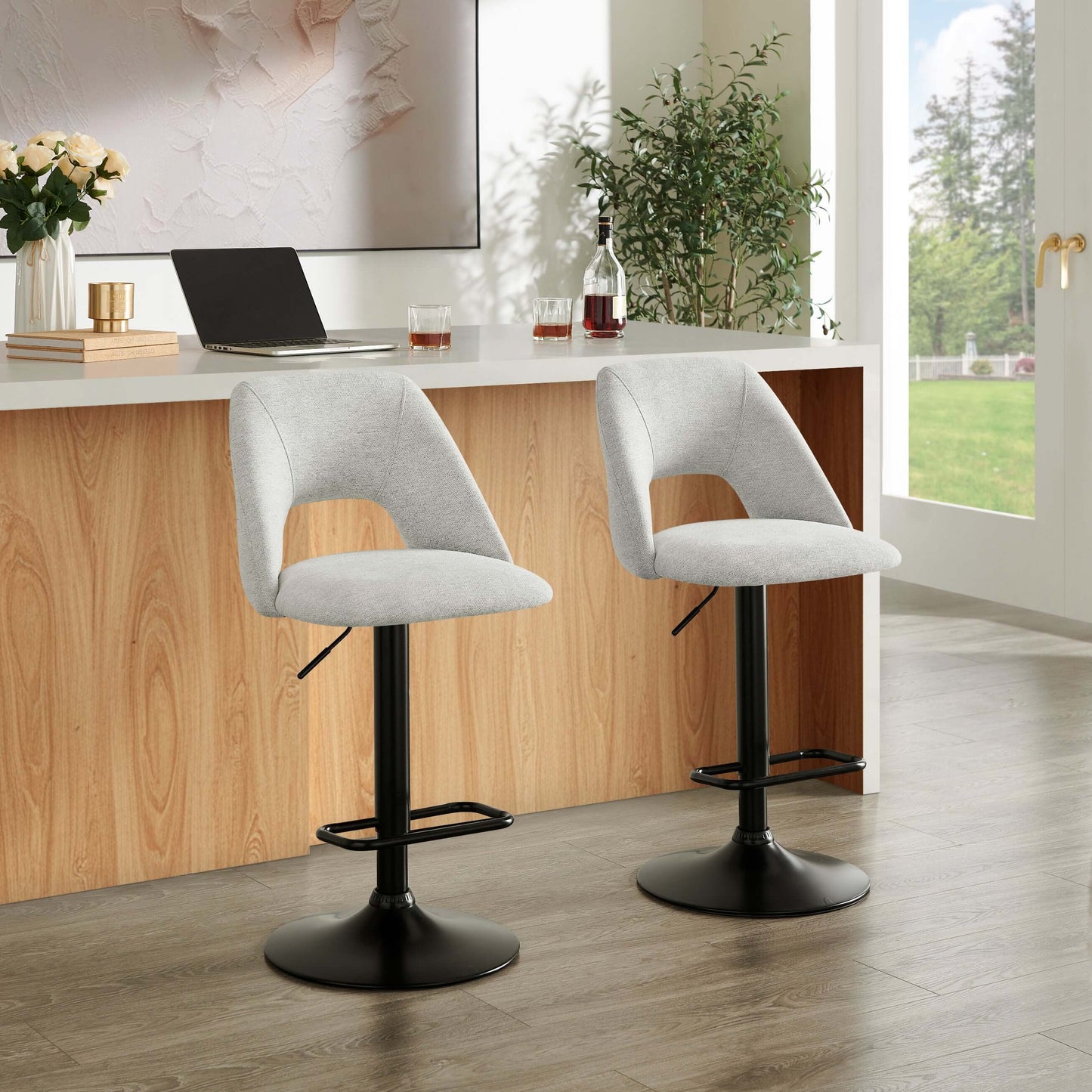 Nuvia Adjustable Barstool Set – 36" Gray Swivel Barstools (Set of 2) – view 2