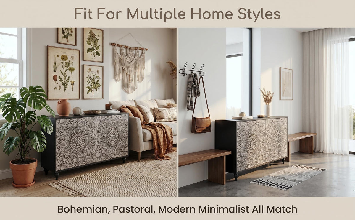 Odalys Carved Mandala Sideboard – 60" Boho Farmhouse Buffet Cabinet – view 14