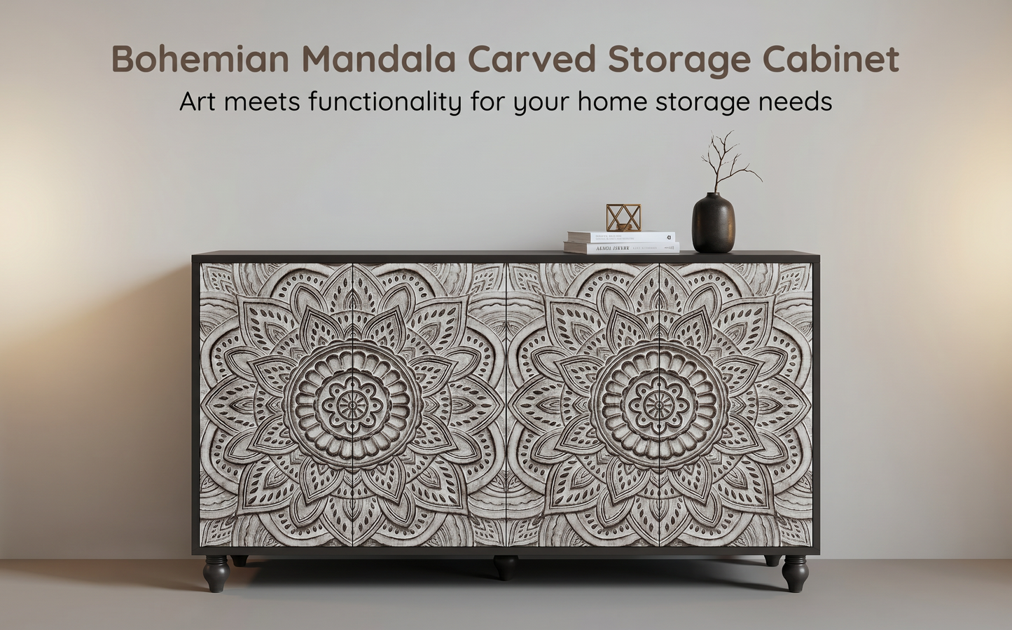Odalys Carved Mandala Sideboard – 60" Boho Farmhouse Buffet Cabinet – view 15