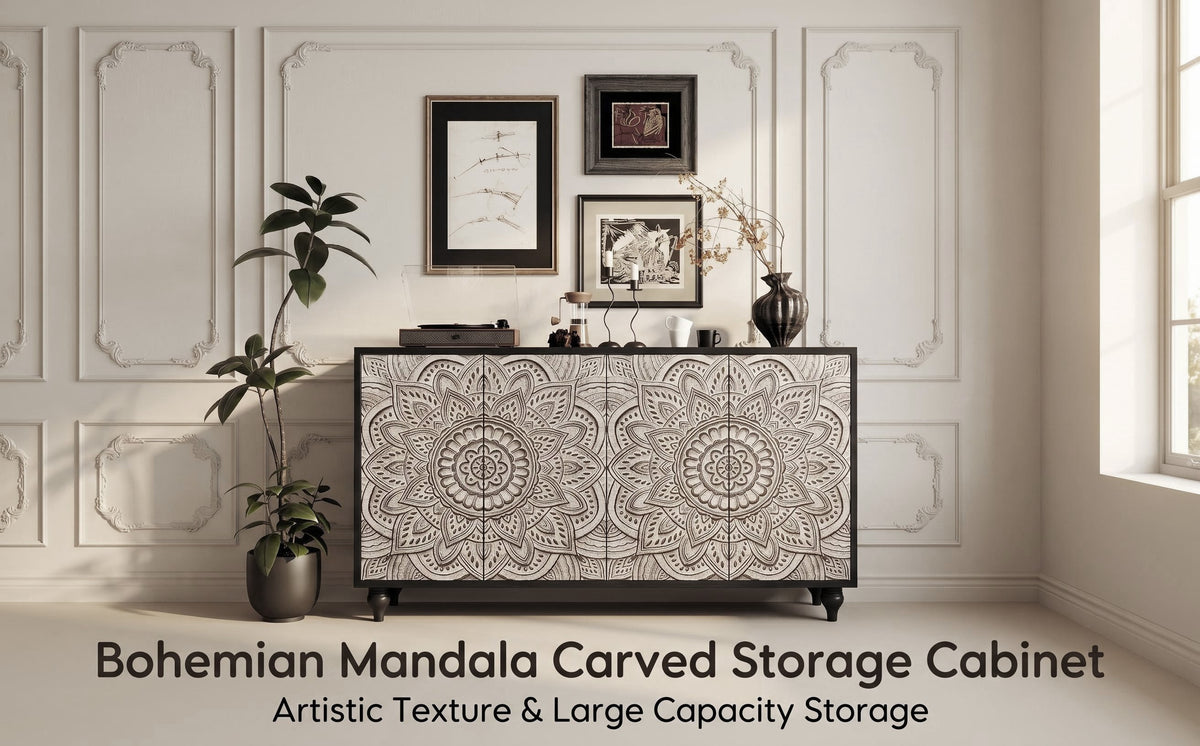 Odalys Carved Mandala Sideboard – 60" Boho Farmhouse Buffet Cabinet – view 19