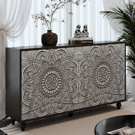 Odalys Carved Mandala Sideboard – 60" Boho Farmhouse Buffet Cabinet – view 2