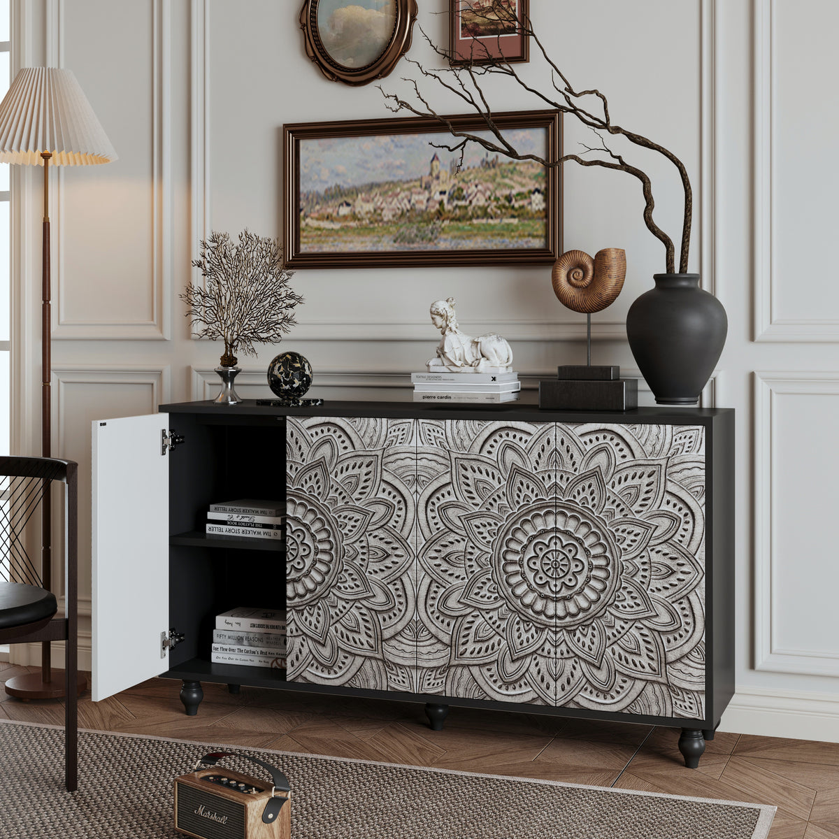Odalys Carved Mandala Sideboard – 60" Boho Farmhouse Buffet Cabinet – view 6