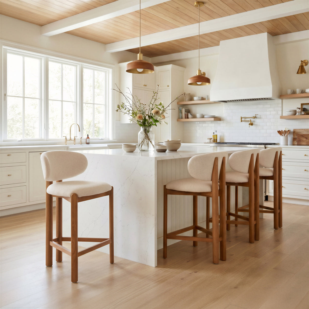 Rosetta Beige & Walnut Counter Stool (Set of 2)