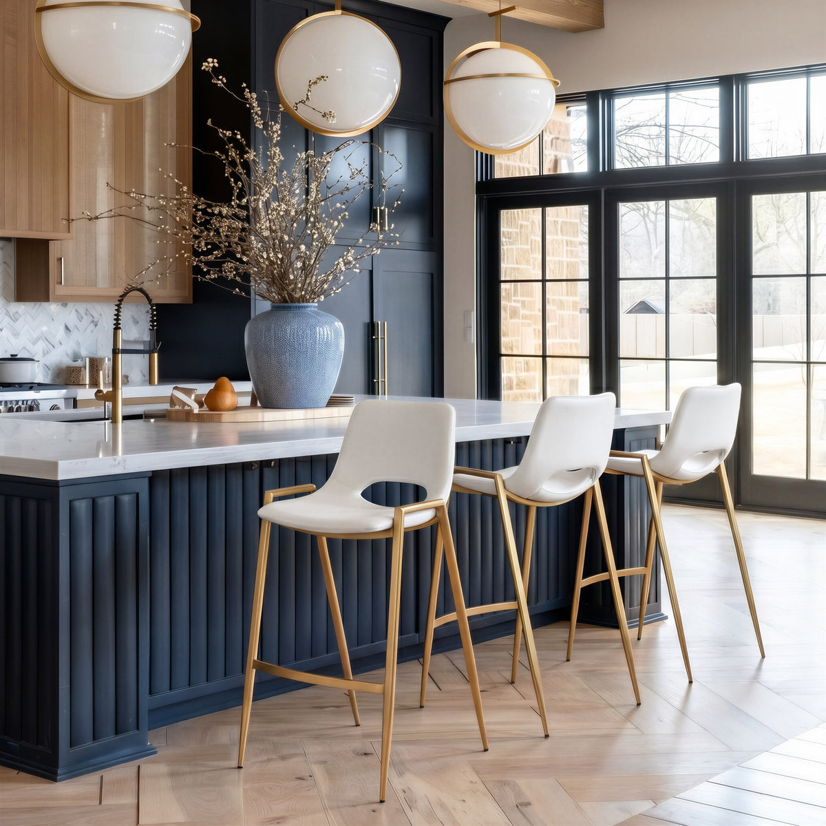 Desi Barstool (Set of 2) in White & Gold