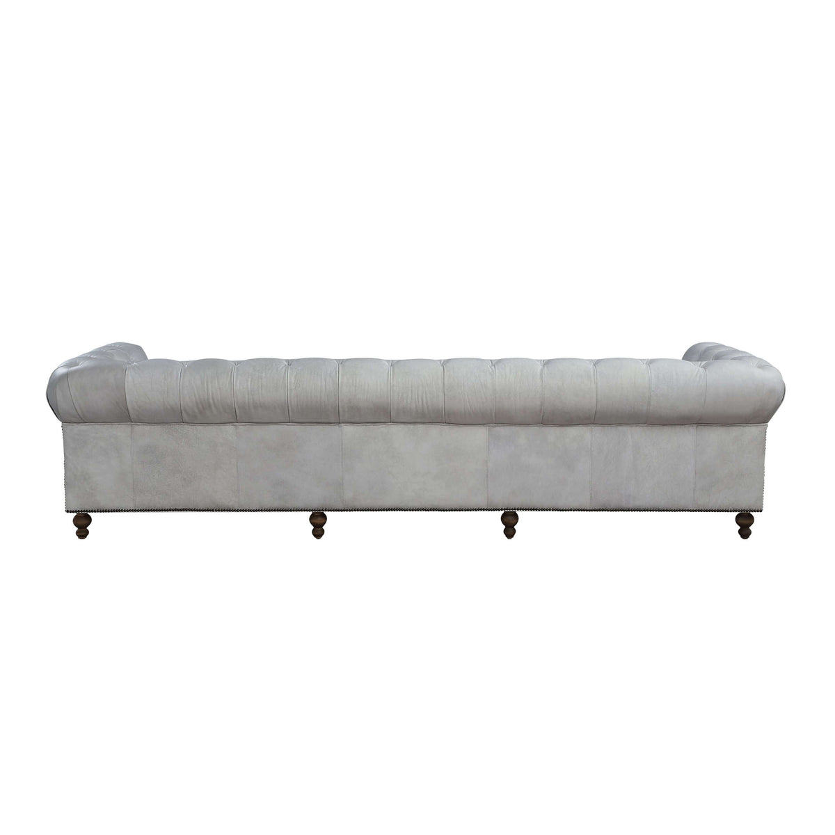 Ofer Vintage Top-Grain Leather Sofa – 122” Antique White Tufted Sofa with Nailhead Trim back view showcasing tufted design.