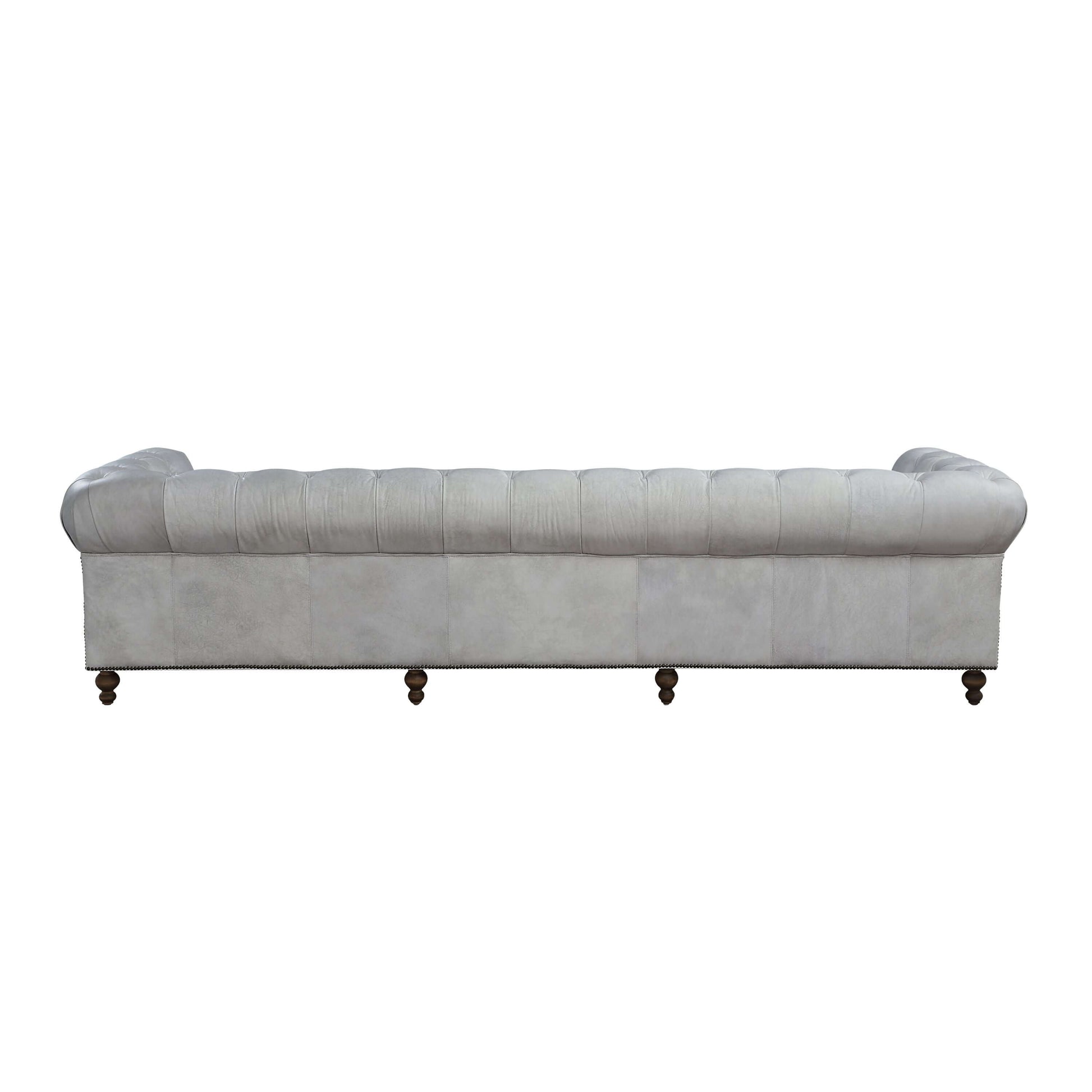Ofer Vintage Top-Grain Leather Sofa – 122” Antique White Tufted Sofa with Nailhead Trim back view showcasing tufted design.