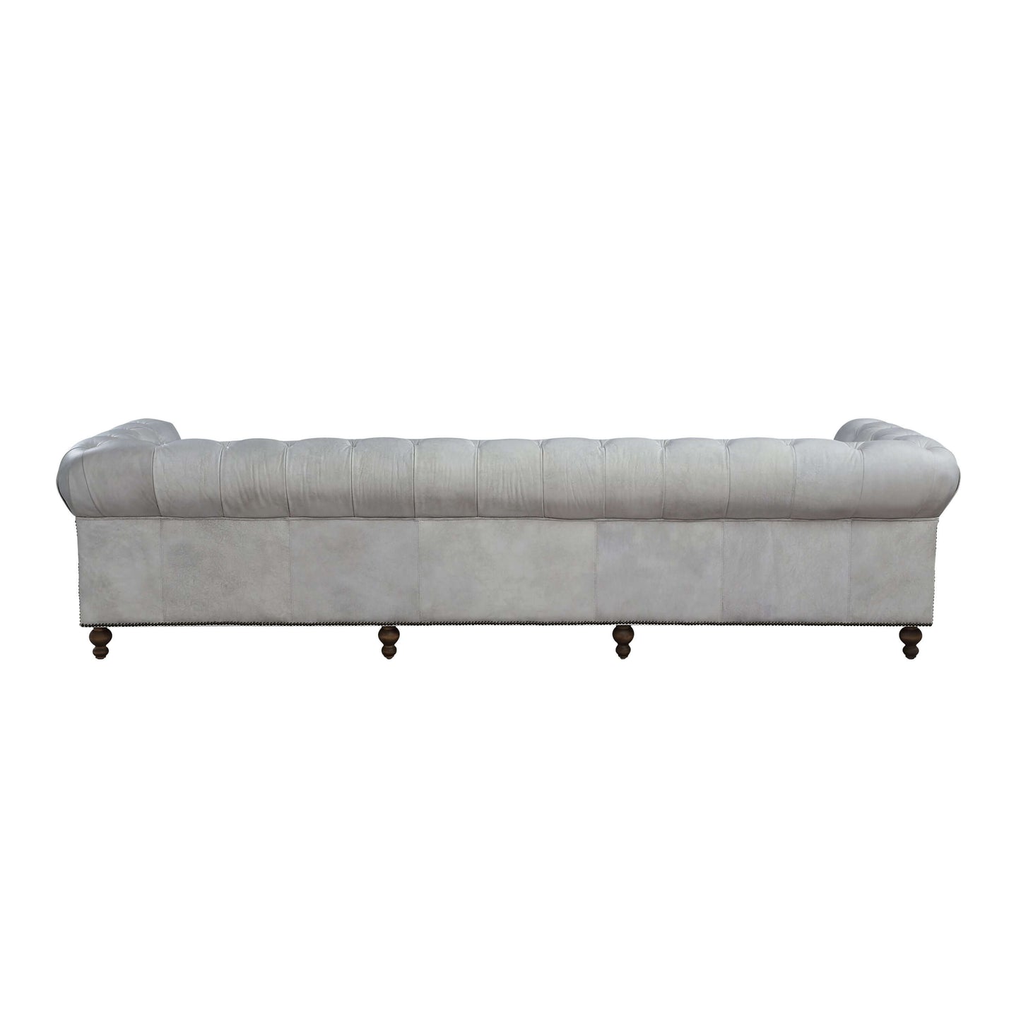 Ofer Vintage Top-Grain Leather Sofa – 122” Antique White Tufted Sofa with Nailhead Trim back view showcasing tufted design.