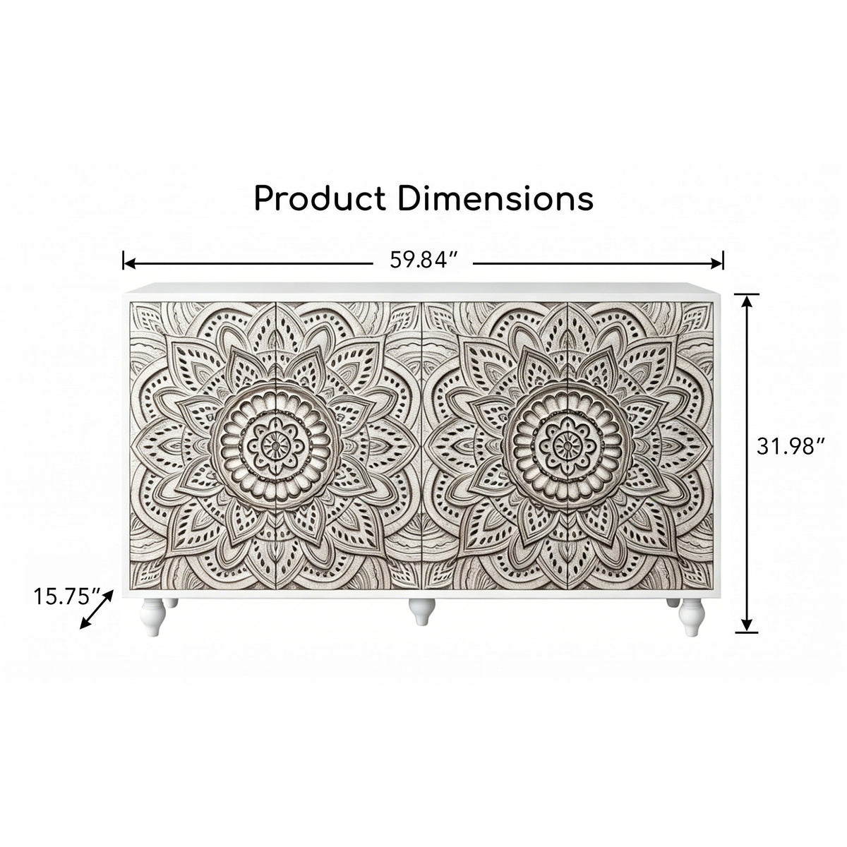 Oleander Boho Mandala Sideboard – 60" 4-Door White Farmhouse Credenza – view 18