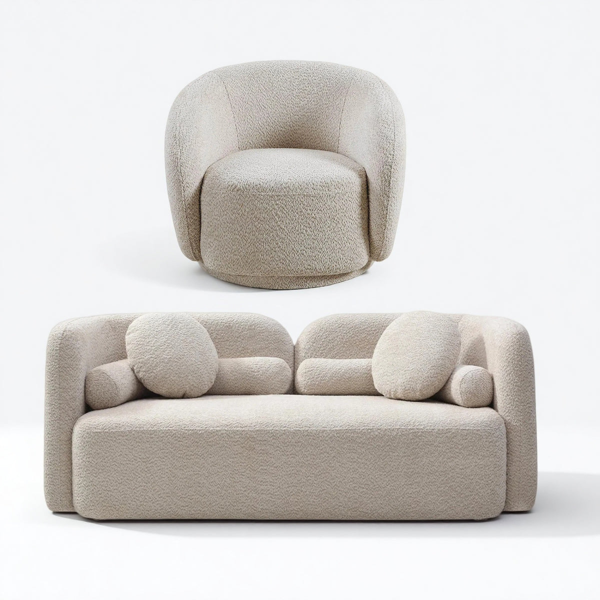 Oleander Boucle Japandi Loveseat & Swivel Chair Set – 69" 2-Piece Living Room Set