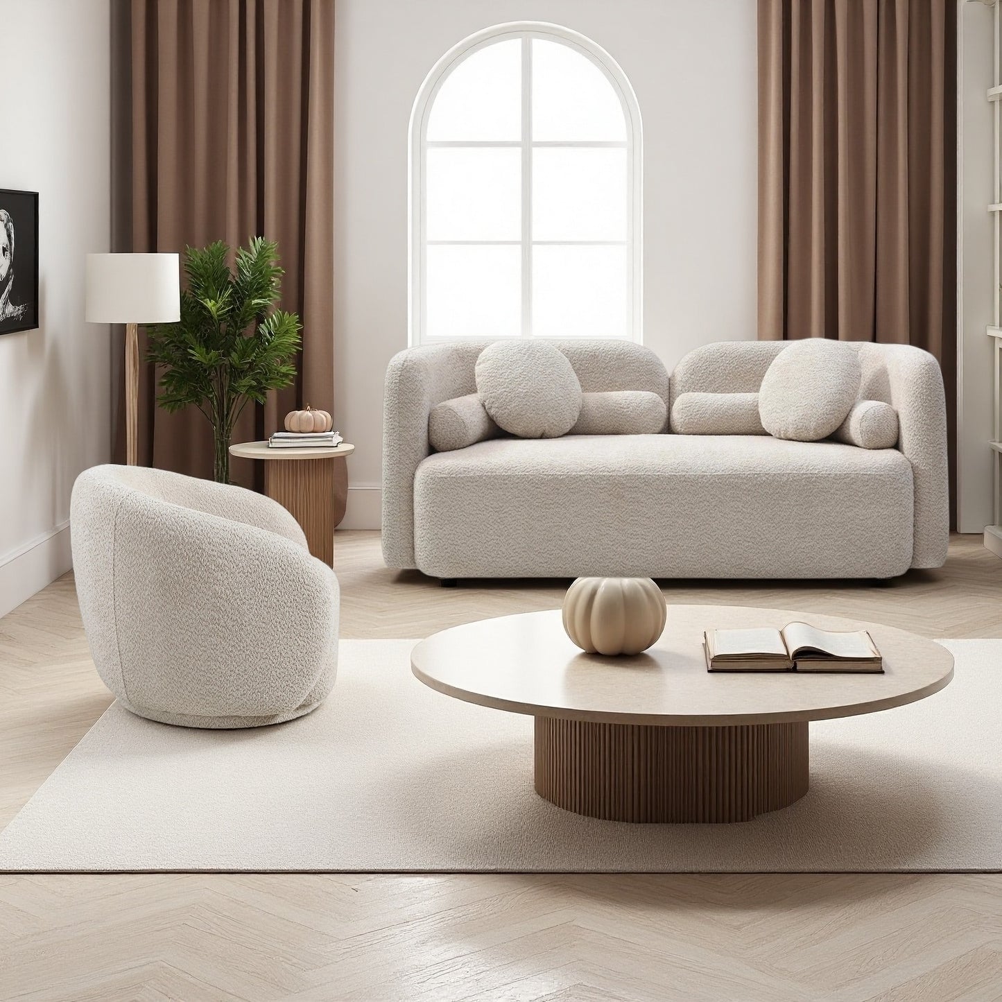 Oleander Boucle Japandi Loveseat & Swivel Chair Set – 69" 2-Piece Living Room Set – view 4