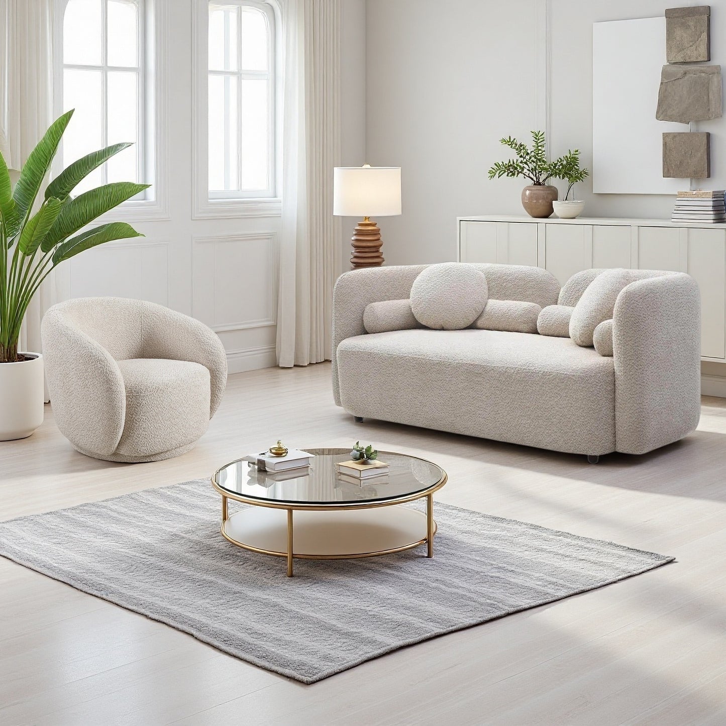 Oleander Boucle Japandi Loveseat & Swivel Chair Set – 69" 2-Piece Living Room Set – view 5