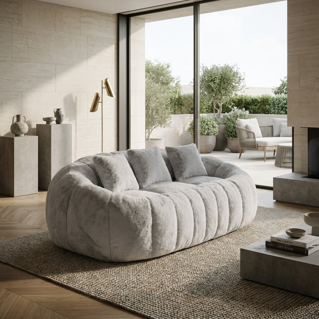Oleander Faux Fur Boneless Loveseat – 74.8" Floral-Shaped Cloud Couch – view 2