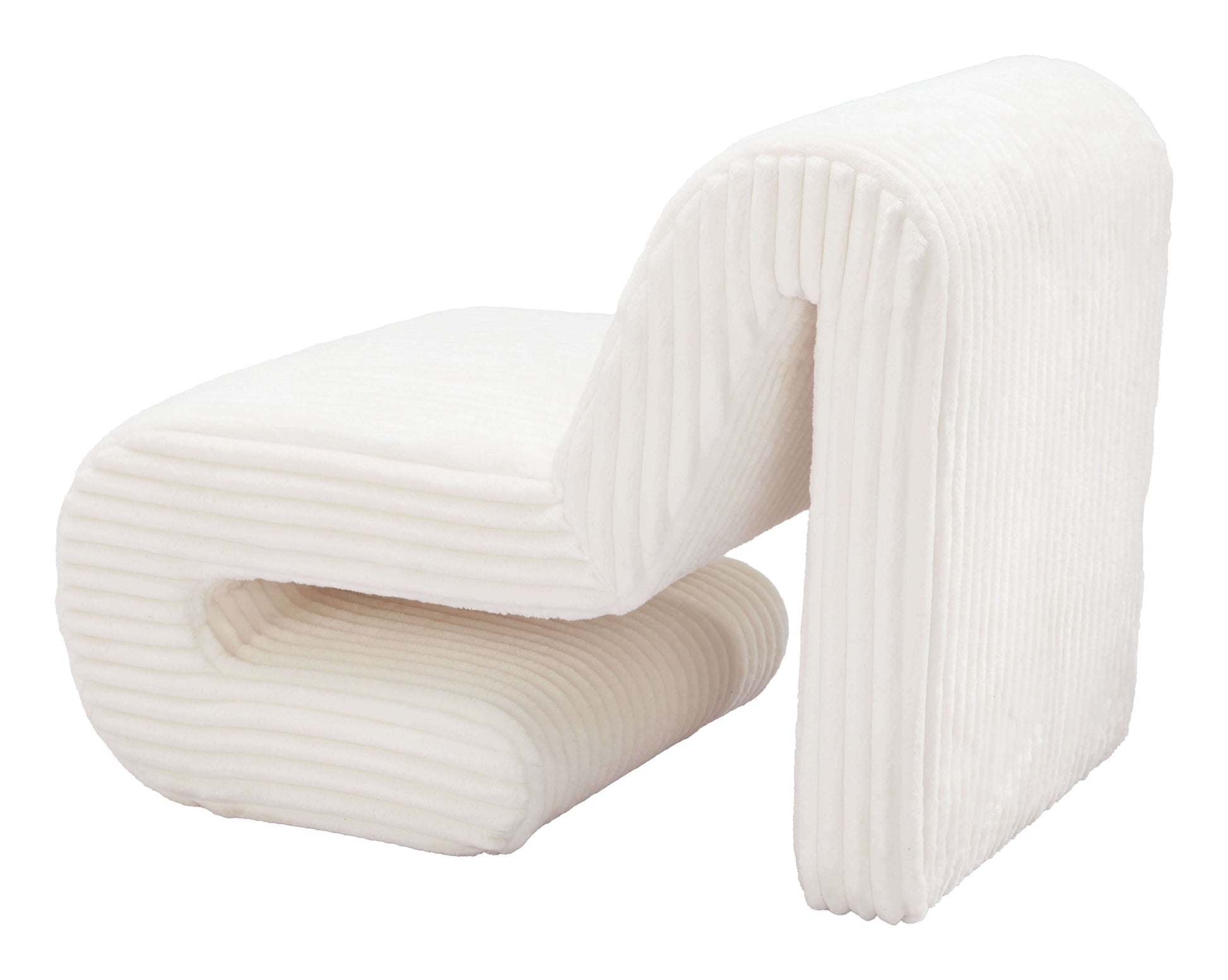 Opam White Corduroy Accent Chair – Modern Sculptural Lounge Chair showcasing soft texture and sculptural design.