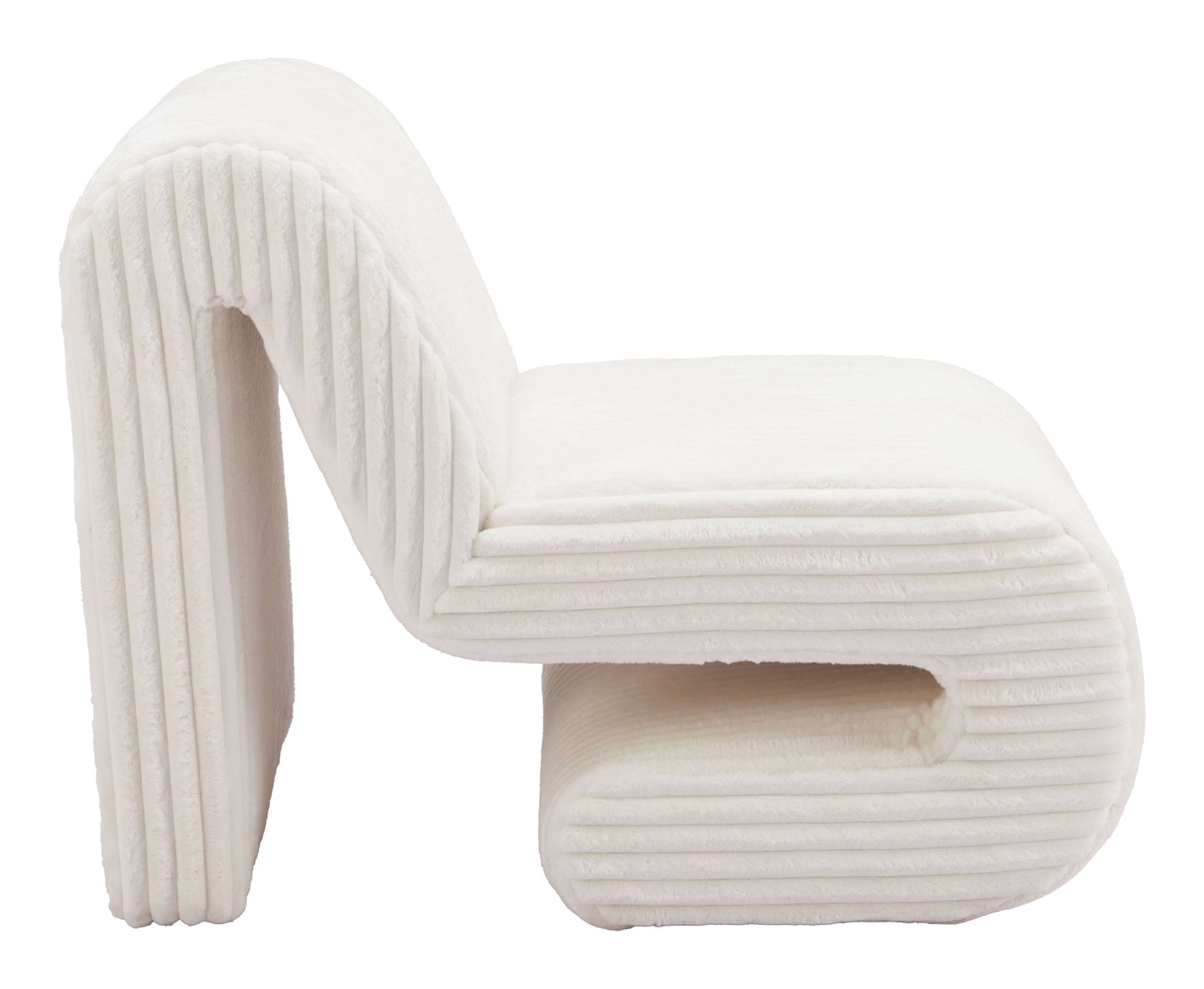 Opam White Corduroy Accent Chair – Modern Sculptural Lounge Chair, showcasing soft texture and unique sculptural design.