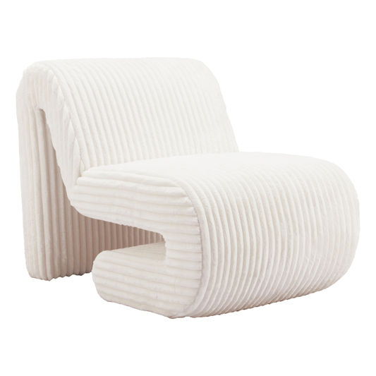 Opam White Corduroy Accent Chair – Modern Sculptural Lounge Chair showcasing sculptural design and soft texture.