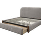 Orane Gray Fabric Queen Bed Platform w/Storage featuring a soft gray upholstered design and underbed storage.